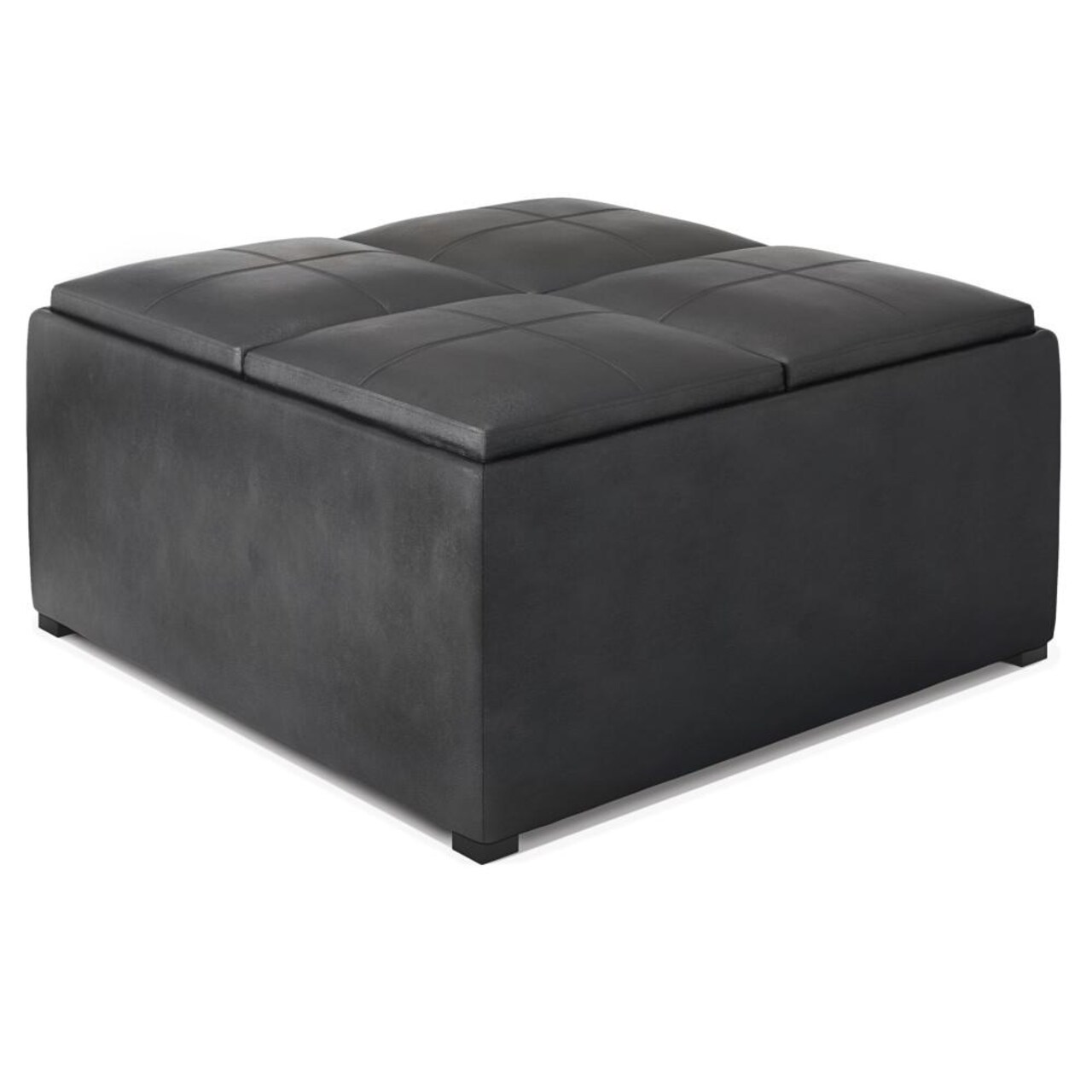 Simpli Home Avalon 35"Modern Square Coffee Table Storage Ottoman Faux Leather